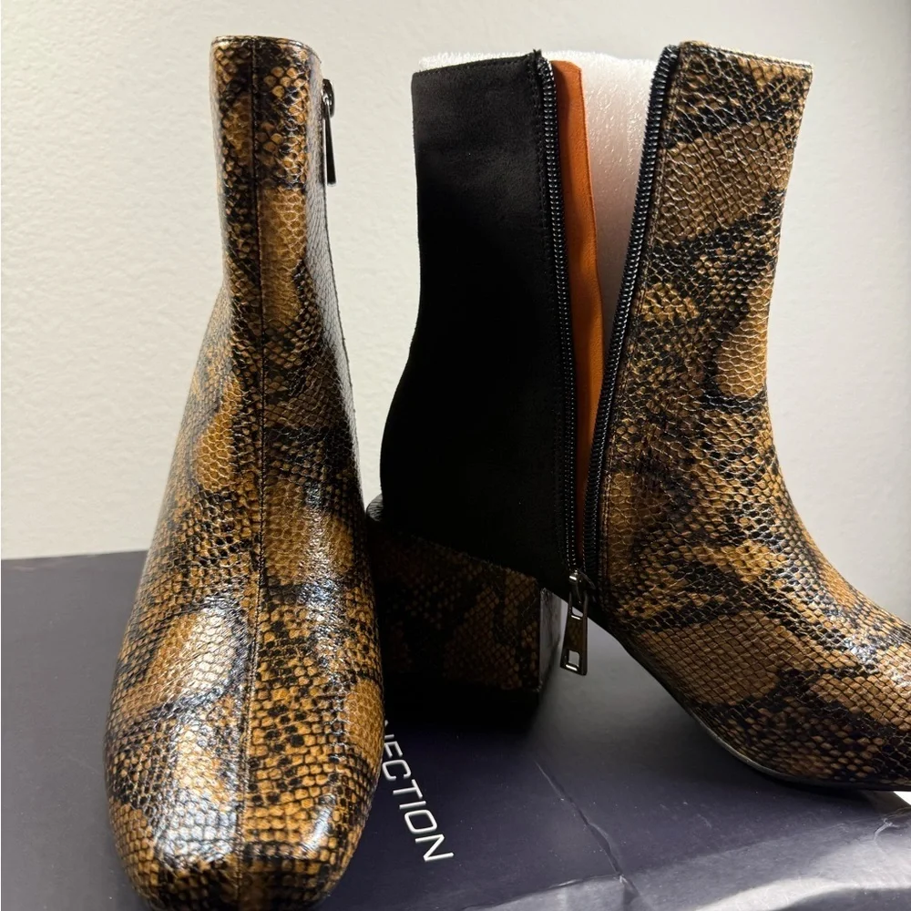 French Connection Two-Toned Brown Snake Print Boots